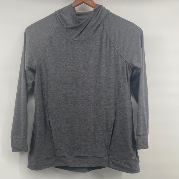 Apana Women's Gray Heathered Long Sleeve Hoodie Pullover Top Size Med Activewear - Picture 3 of 4